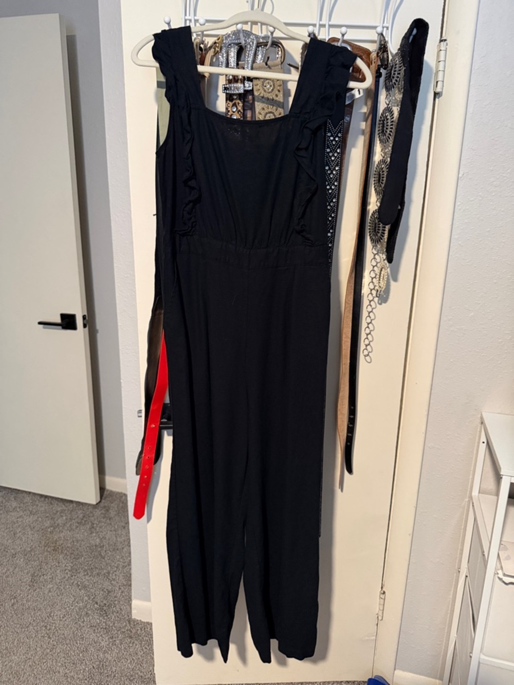 Who What Wear Black Ruffle-Shoulder Jumpsuit